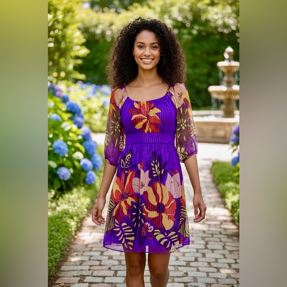 Tibi Silk Floral Purple Vivid Dress XS